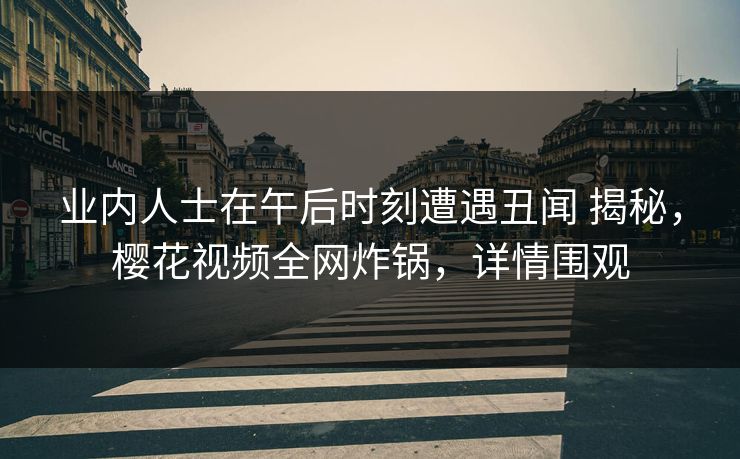 业内人士在午后时刻遭遇丑闻 揭秘，樱花视频全网炸锅，详情围观